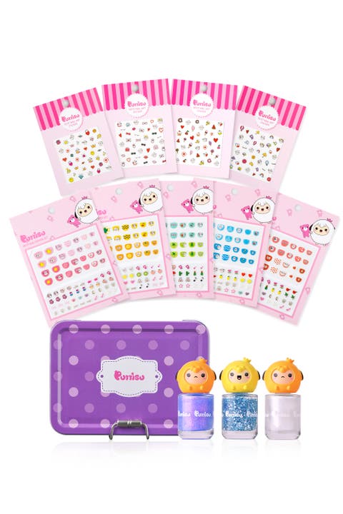 Water Based Peel Off Kids Nail Polish and Sticker Deluxe Set