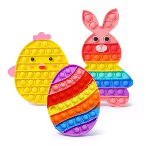 Easter Pop Toy 3-Pack, Rainbow Bunny Chicken Egg Fidget Set