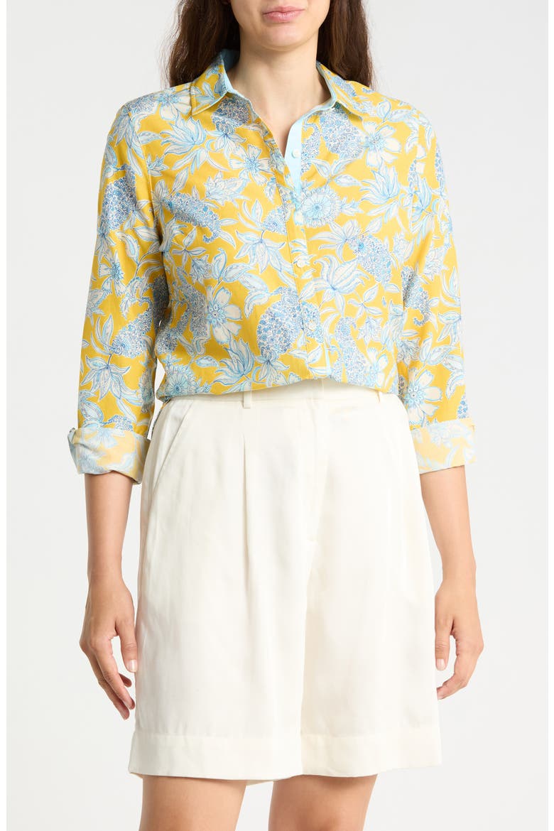 Britt Button Front Shirt, Main, color, YELLOW/ BLUE/ OFF WHITE