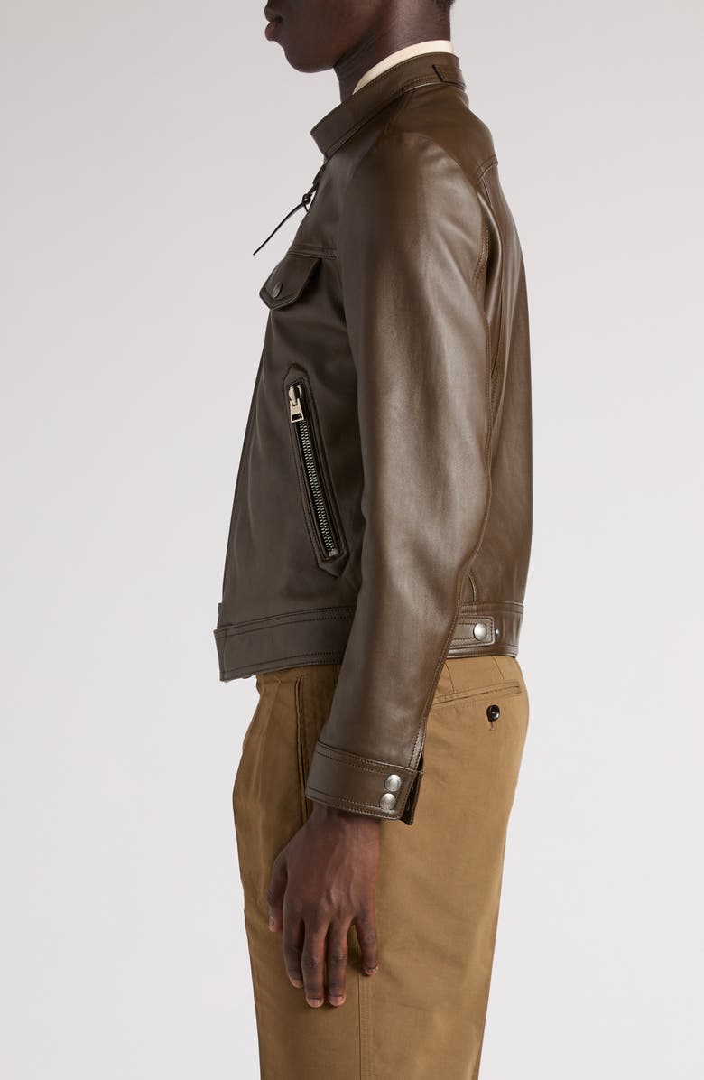 TOM FORD Plongé Leather Cafe Biker Jacket, Alternate, color, Fg820 Dark Olive