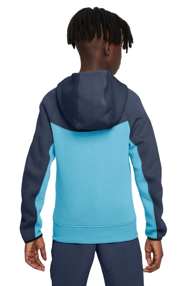 Nike Kids' Tech Fleece Full Zip Hoodie, Alternate, color, Midnight Navy/ Aquarius/ Black