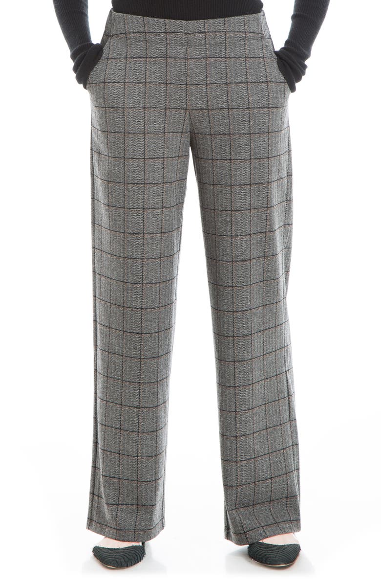 MAX STUDIO Double Knit Wide Leg Pants, Main, color, Grey/ Black Window Pane