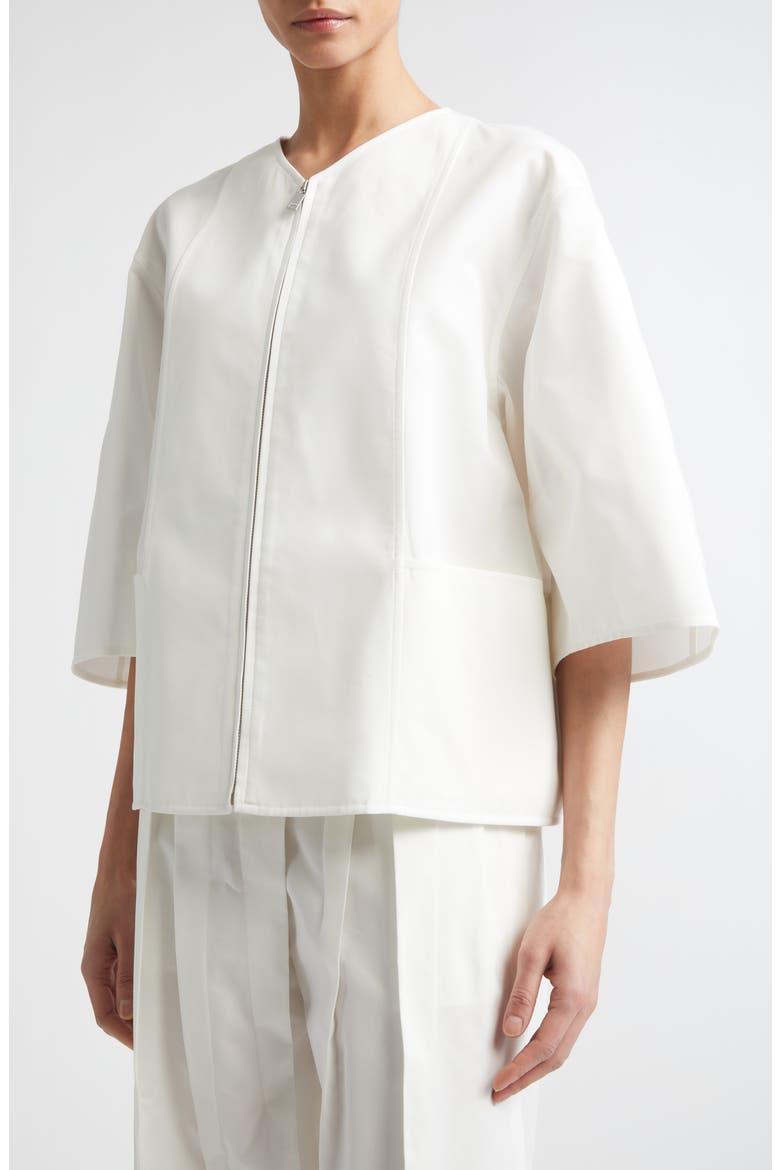 Darted Sleeve Cotton & Silk Poplin Zip Jacket, Alternate, color, LATTE