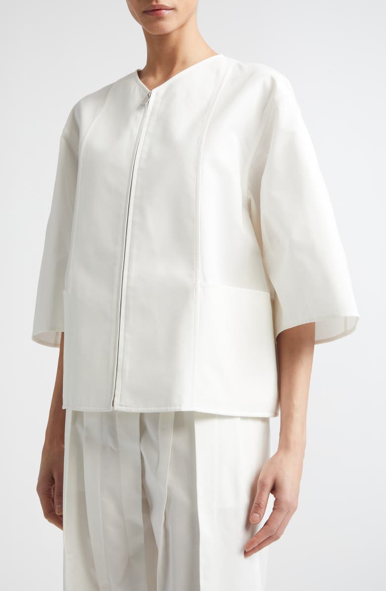 Jil Sander Darted Sleeve Cotton & Silk Poplin Zip Jacket, Alternate, color, Latte