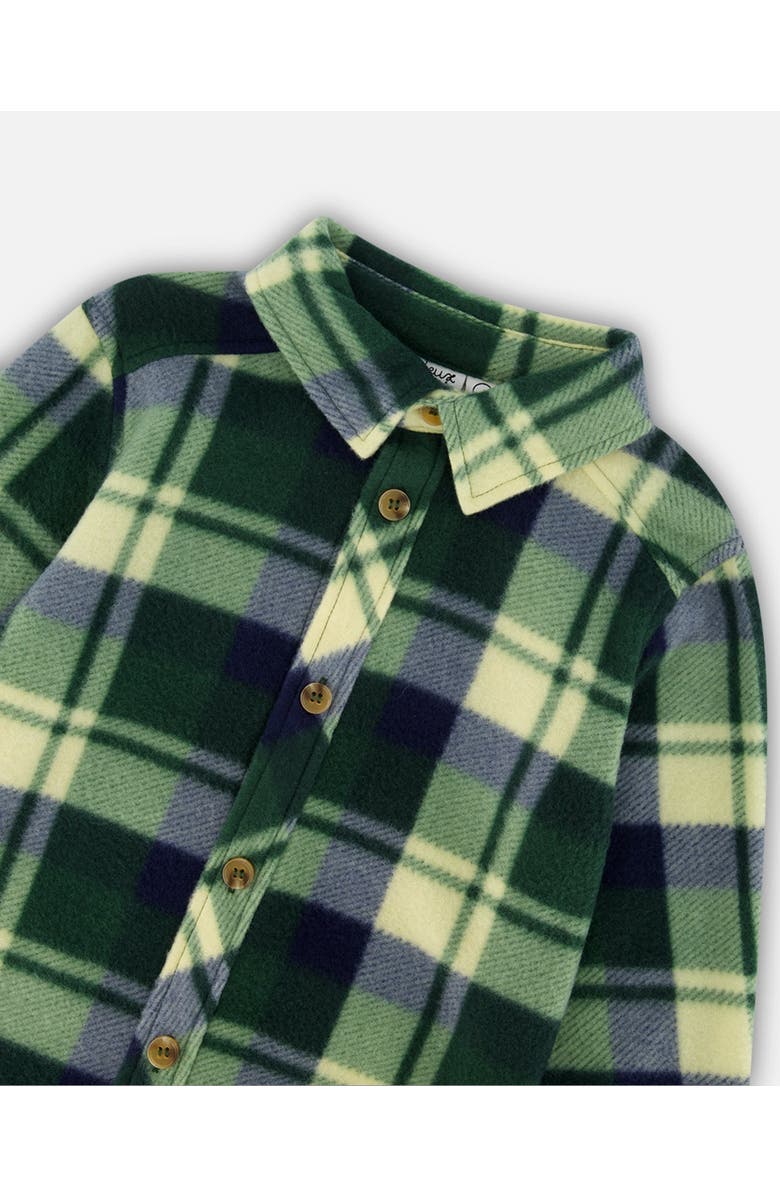 Deux par Deux Little Boy's Polar Fleece Shirt Plaid Green, Alternate, color, 