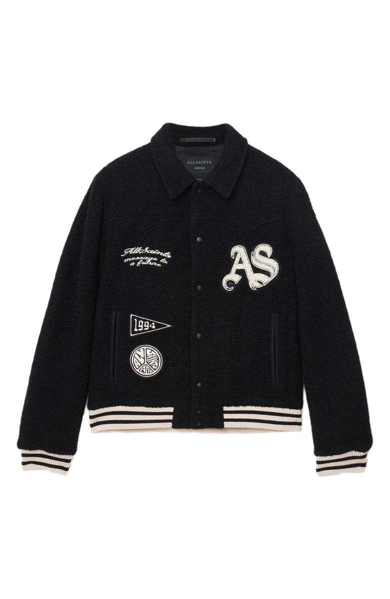 AllSaints Baum Wool Blend Baseball Jacket, Alternate, color, Black