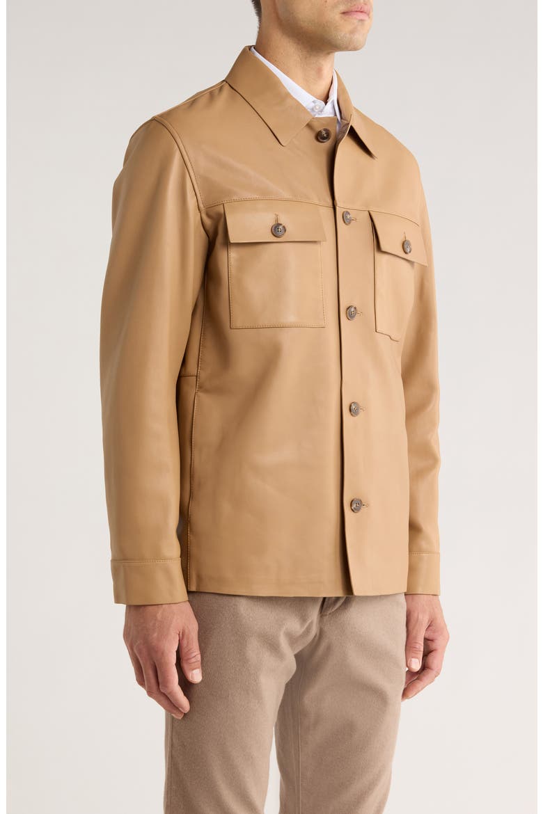 Malid Leather Button-Up Shirt Jacket, Alternate, color, MEDIUM BEIGE