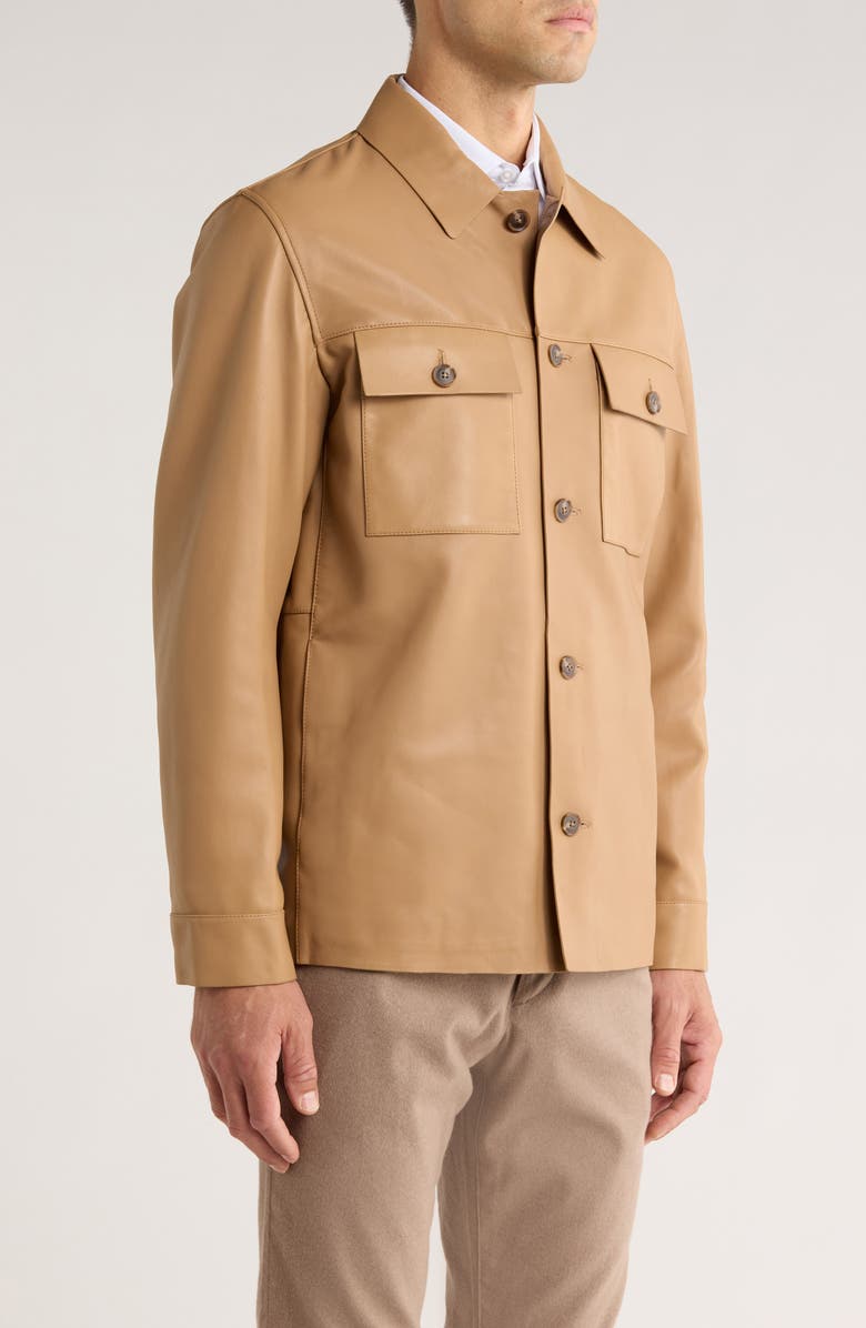 BOSS Malid Leather Button-Up Shirt Jacket, Alternate, color, Medium Beige