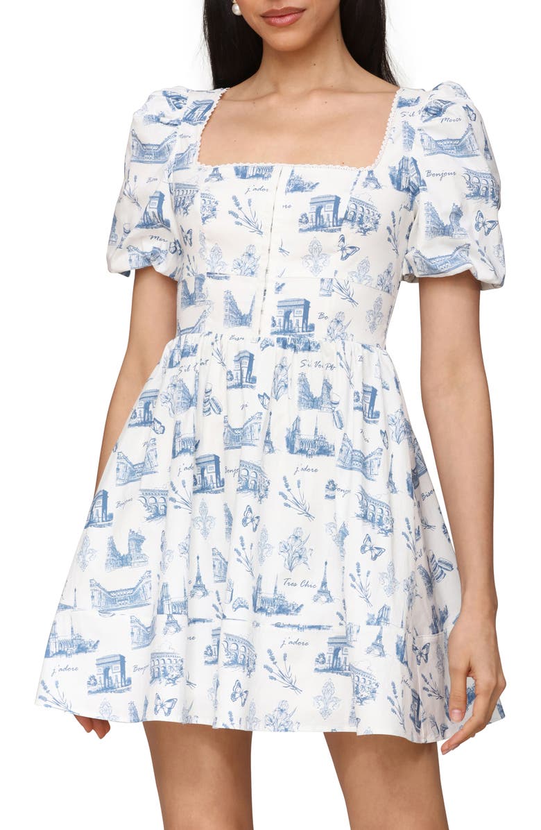 Avec Les Filles Puff Sleeve Fit-and-Flare Dress, Alternate, color, 