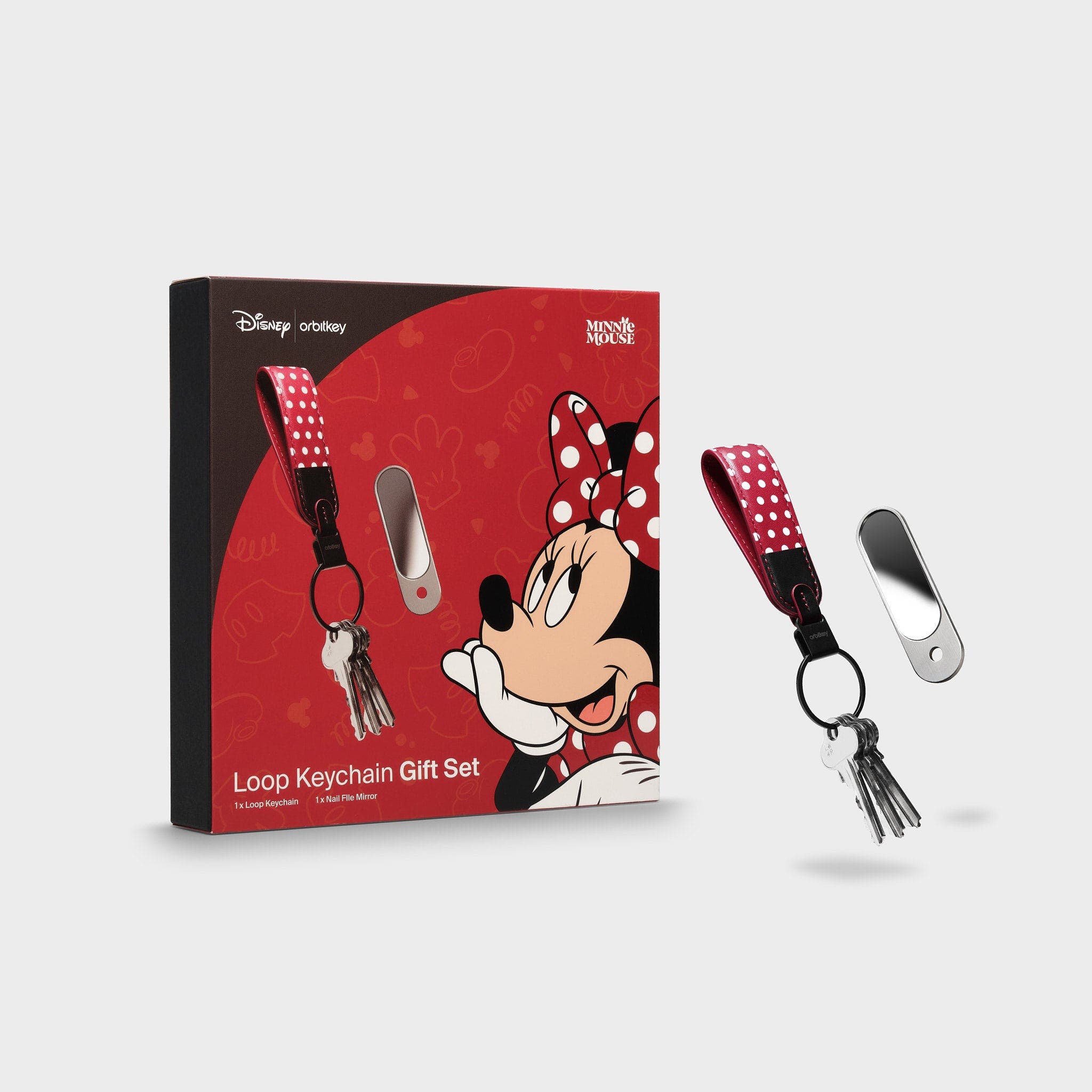 Orbitkey Disney Loop Keychain +  Nail File Mirror Kit, Main, color, Minnie Mouse