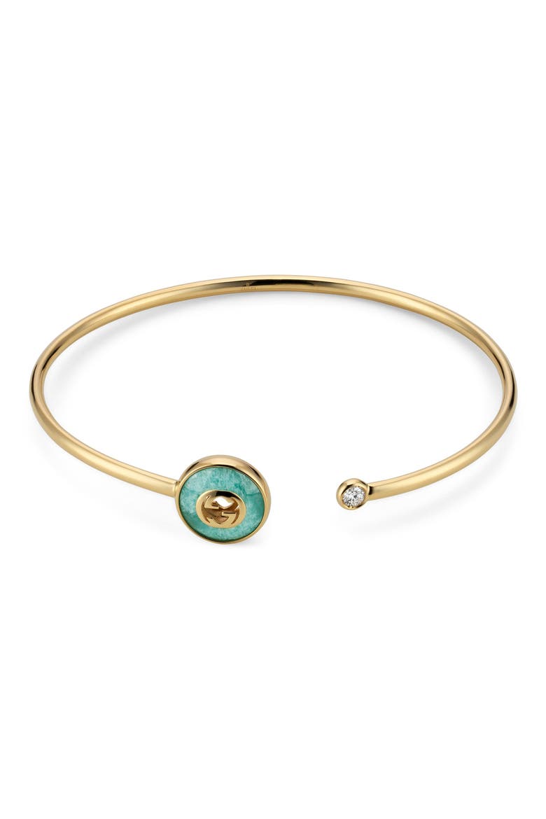 Interlocking GG 18K Gold & Diamond Bangle Bracelet, Main, color, TURQUOISE/ YELLOW GOLD