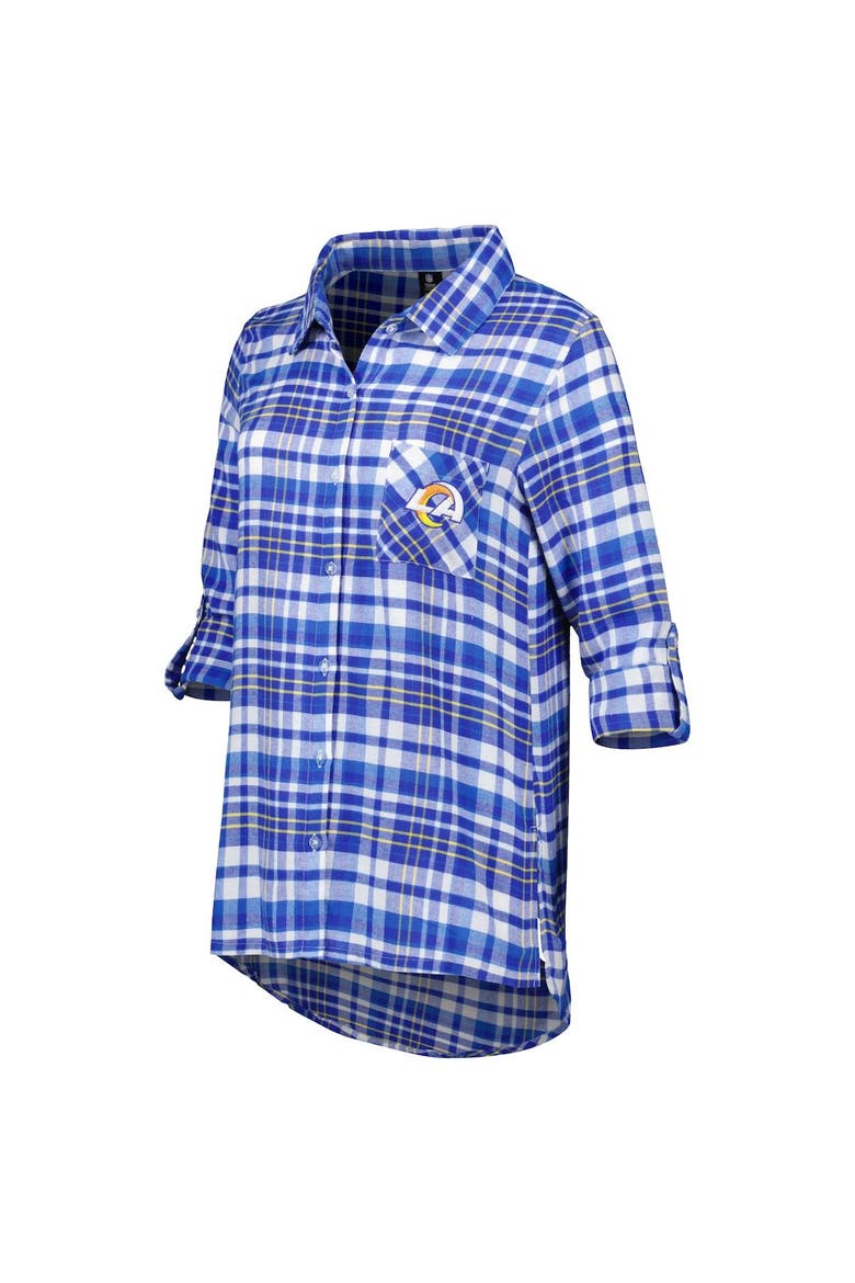Women's Concepts Sport Royal Los Angeles Rams Mainstay Plaid Full-Button Long Sleeve Nightshirt, Alternate, color, Royal