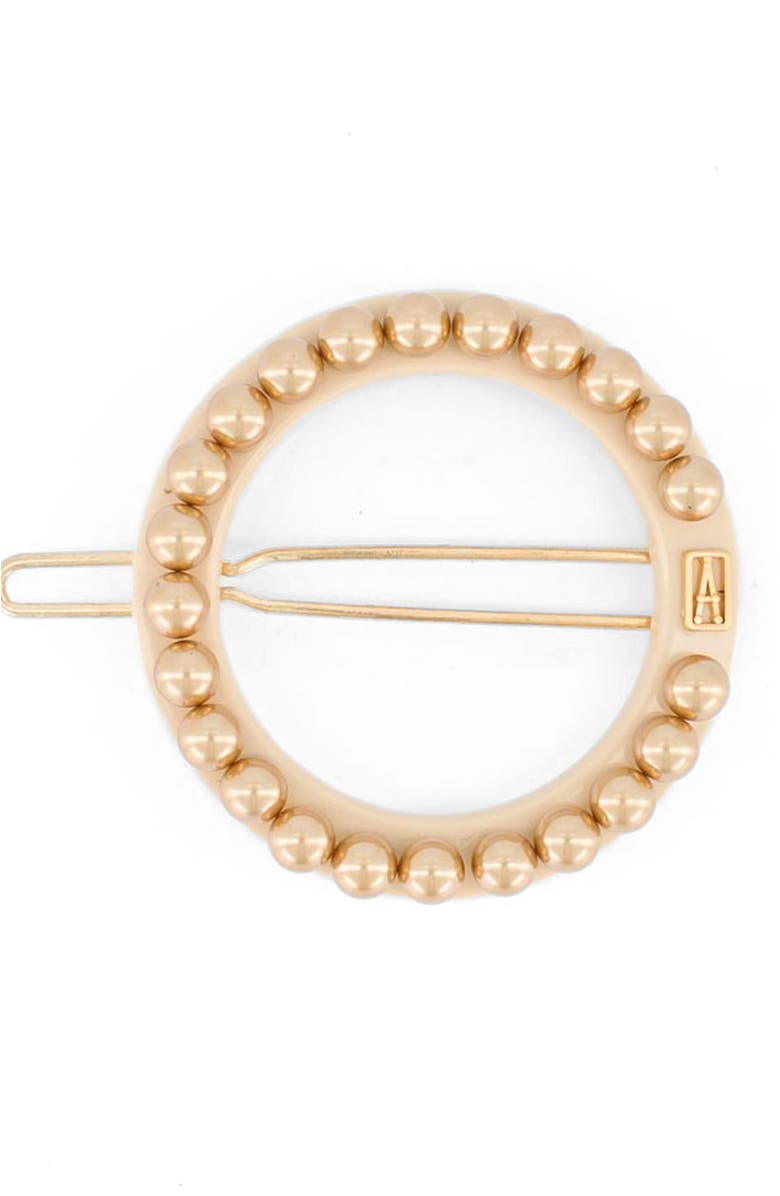 Alexandre de Paris Gold Pearls Acetate Side Barette, Main, color, Beige
