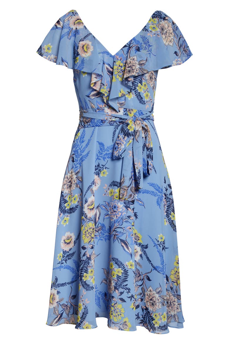Floral Ruffle Chiffon Dress, Alternate, color, ICE BLUE