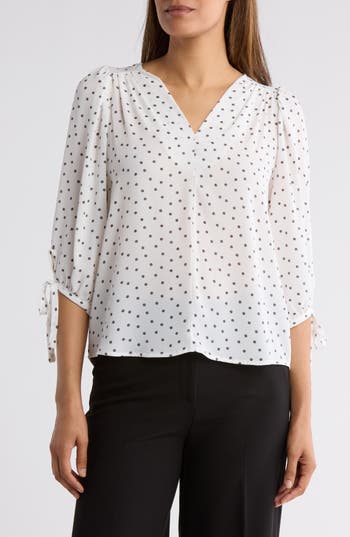 Renee C Polka Dot Top In Ivory