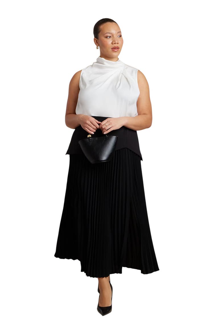 Mixed Media Pleated Skirt, Alternate, color, BLACK ONYX