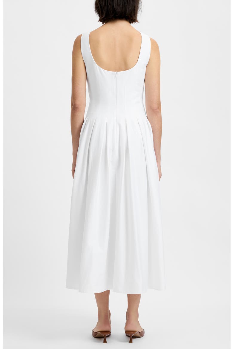 Pleated Sleeveless Sateen Midi Dress, Alternate, color, SUMMER WHITE
