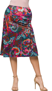 24seven Comfort Apparel Maternity Brown Paisley Print Elastic Waist Knee Length Skirt