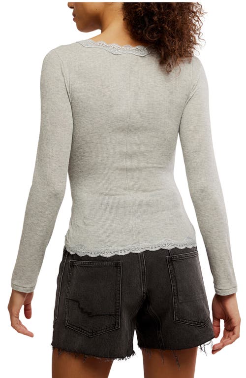 Free People Big Love Lace Trim Knit Button-up Top In Gray