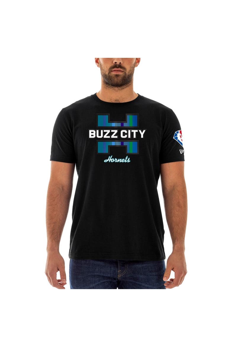 Men's New Era Black Charlotte Hornets 2021/22 City Edition Brushed Jersey T-Shirt, Alternate, color, Black