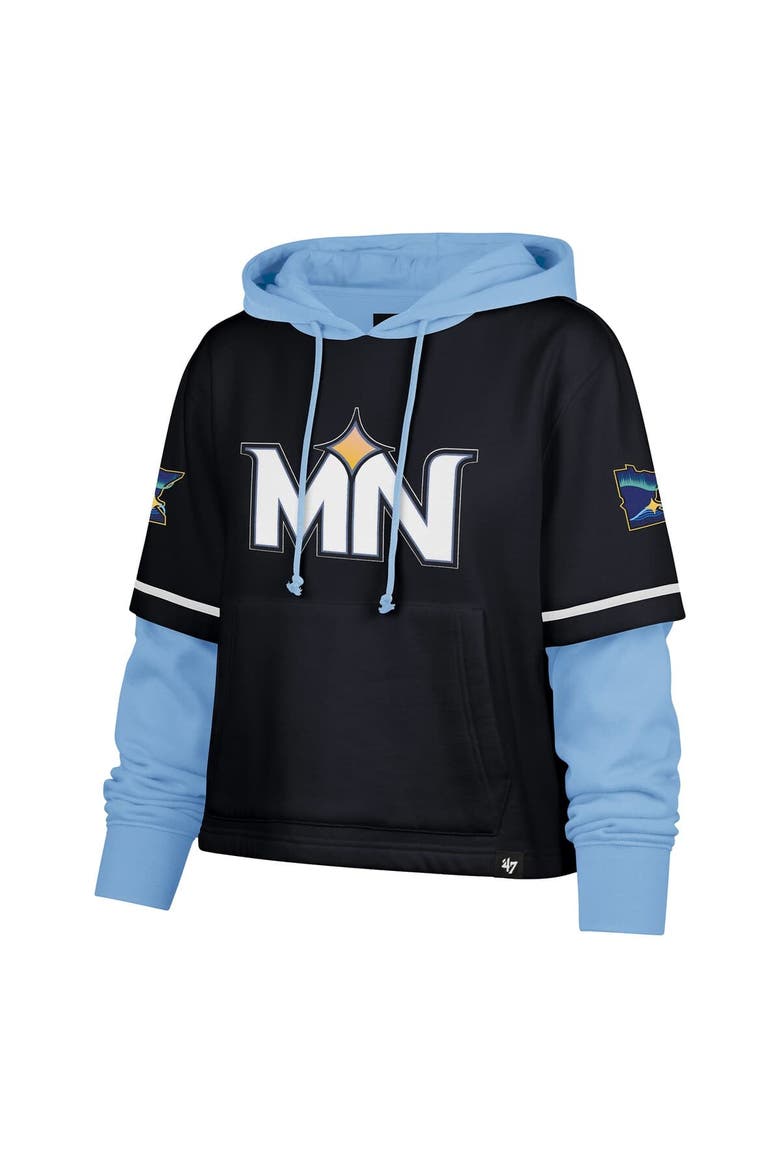 Women's '47  Navy Minnesota Twins City Connect Shortstop Cropped Pullover Hoodie, Alternate, color, Navy
