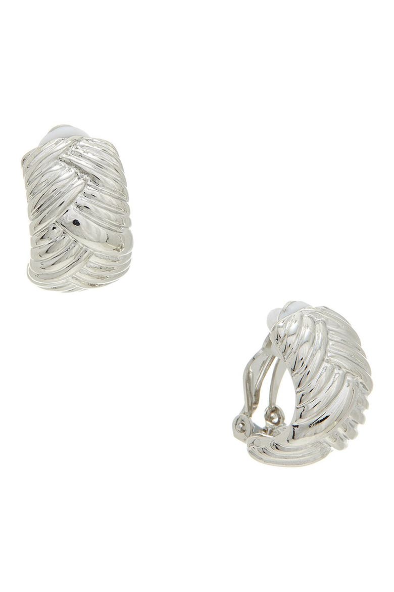 Woven Clip-On Earrings, Main, color, WHITE