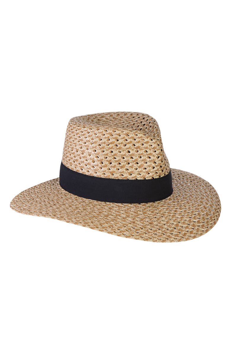 Eric Javits Cannes II Wide Brim Woven Fedora, Main, color, Nat/Blk
