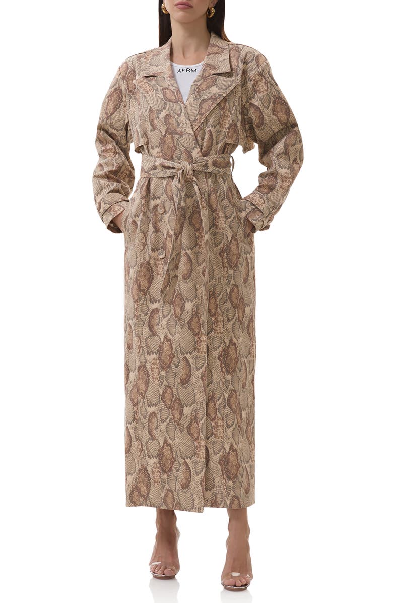 AFRM Earhart Snakeskin Print Trench Coat, Alternate, color, Sand Snake