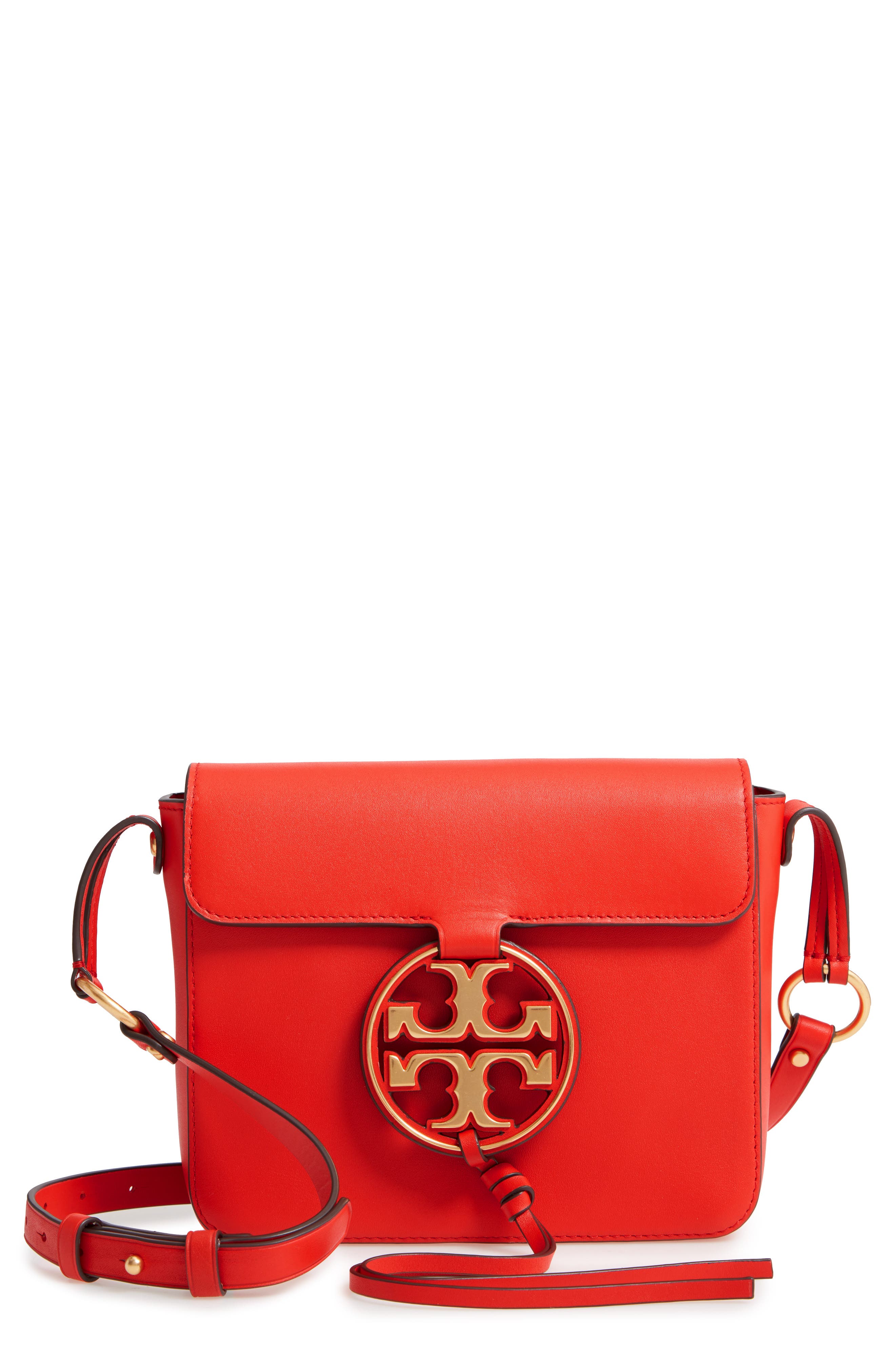 Miller Metal Logo Leather Flap Crossbody Bag, Main, color, BRIGHT SAMBA