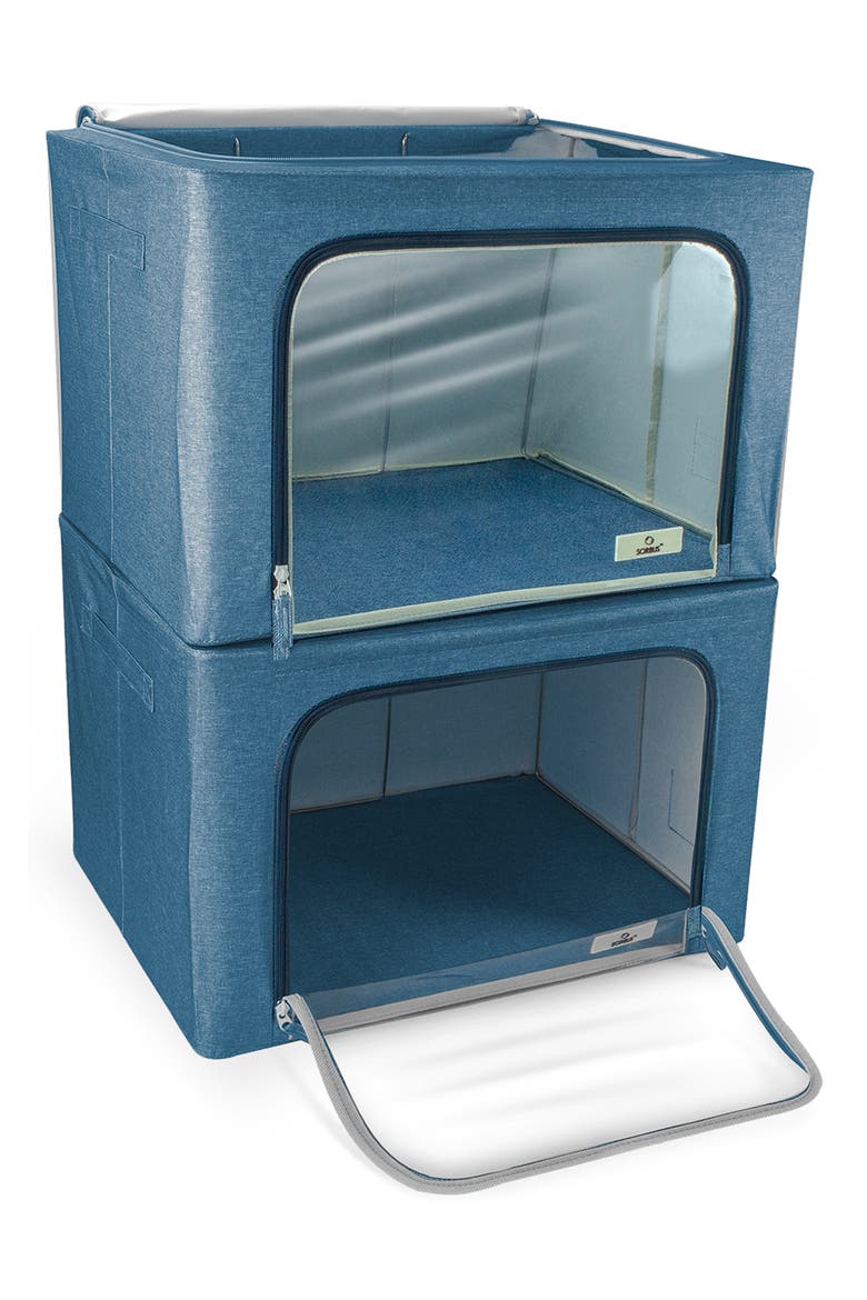Beige Windowed Storage Box - Set of 2, Main, color, BLUE