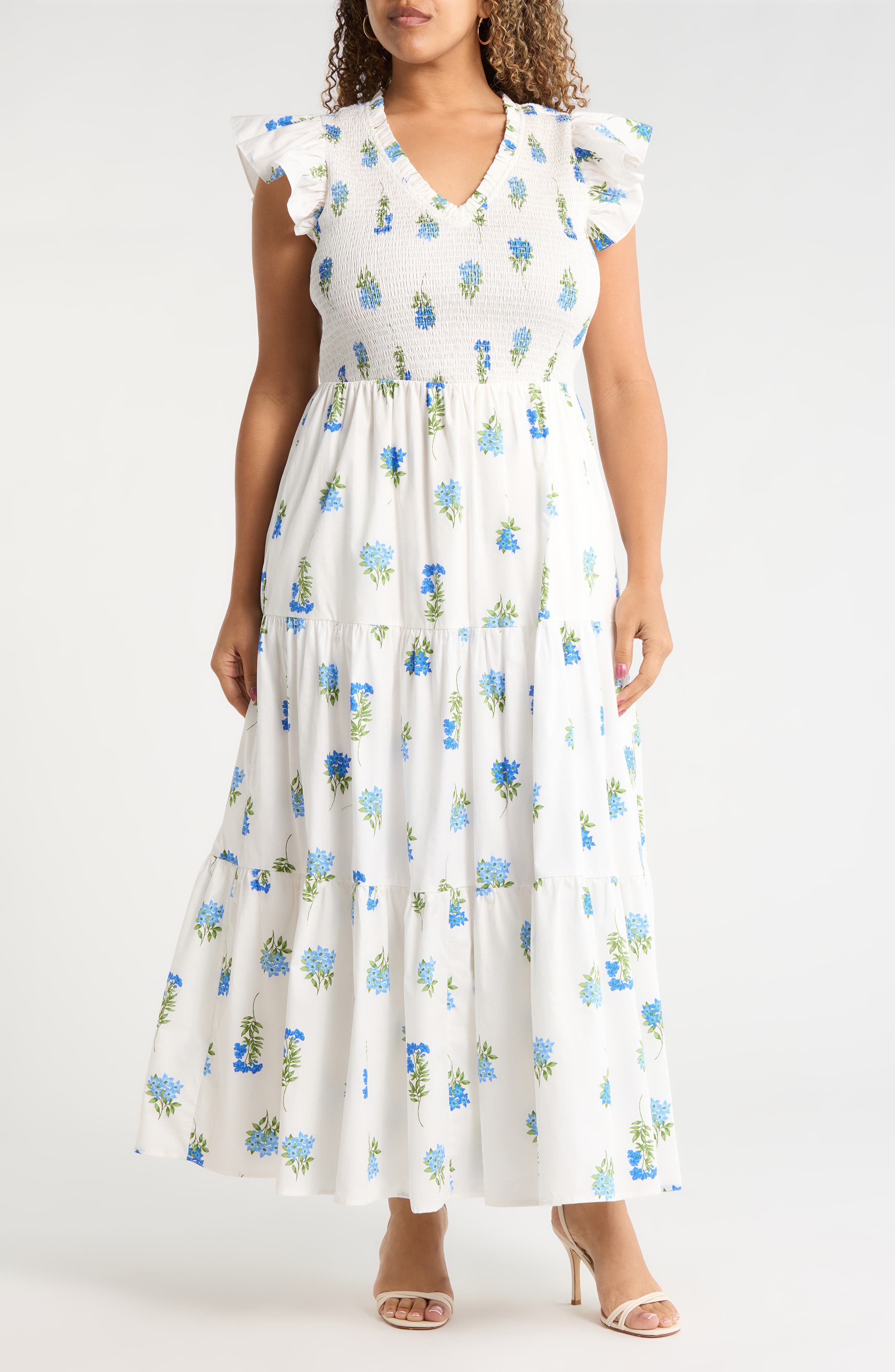 Jillian Floral Sunfire Tiered Midi Dress