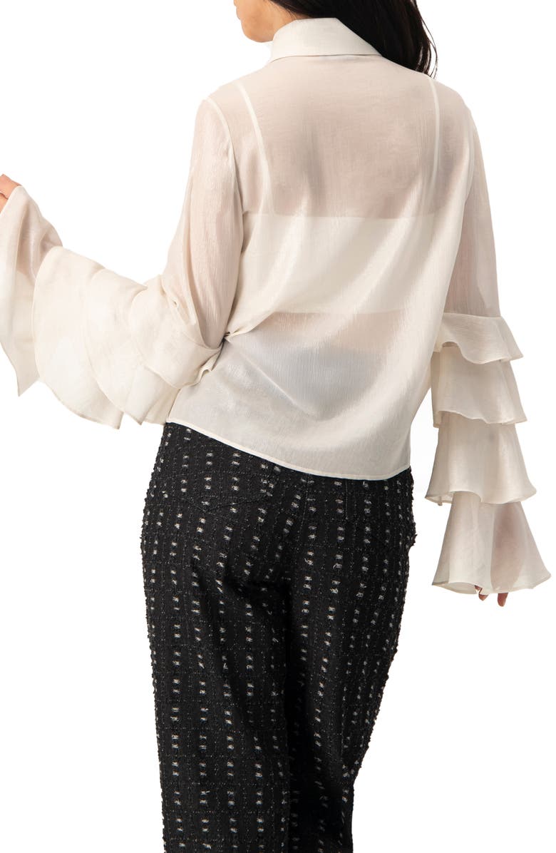 IVONNE Sheer Shirt with Tiered Ruffle Sleeves, Alternate, color, Natural