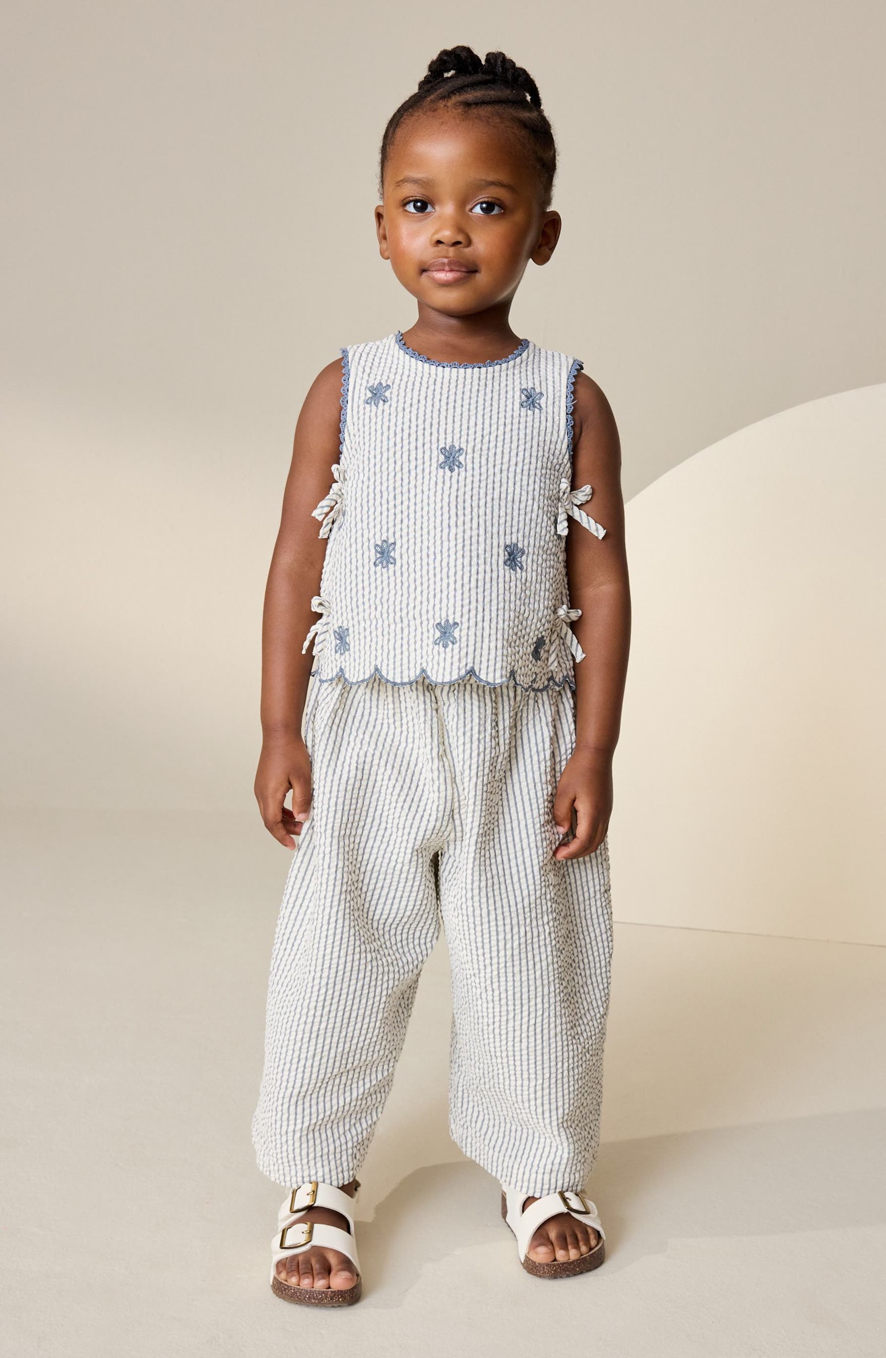 NEXT Kids' Floral Embroidered Sleeveless Cotton Seersucker Top
