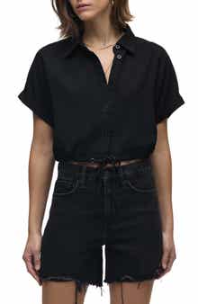 Hudson Jeans Drawstring Hem Crop Button-Up Shirt