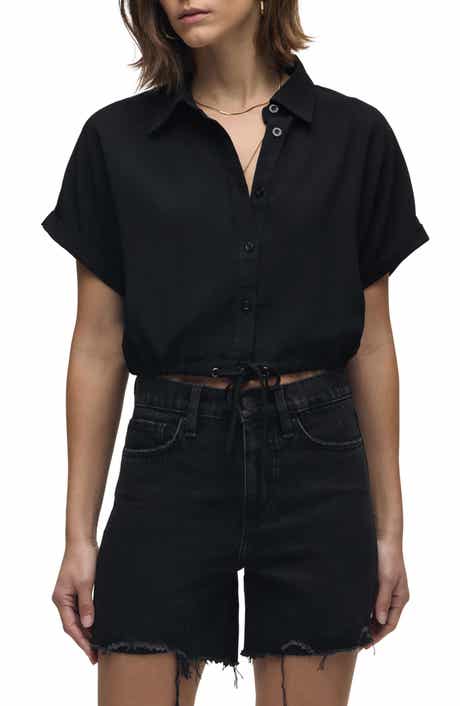 Hudson Jeans Drawstring Hem Crop Button-Up Shirt