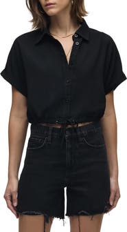 Hudson Jeans Drawstring Hem Crop Button-Up Shirt