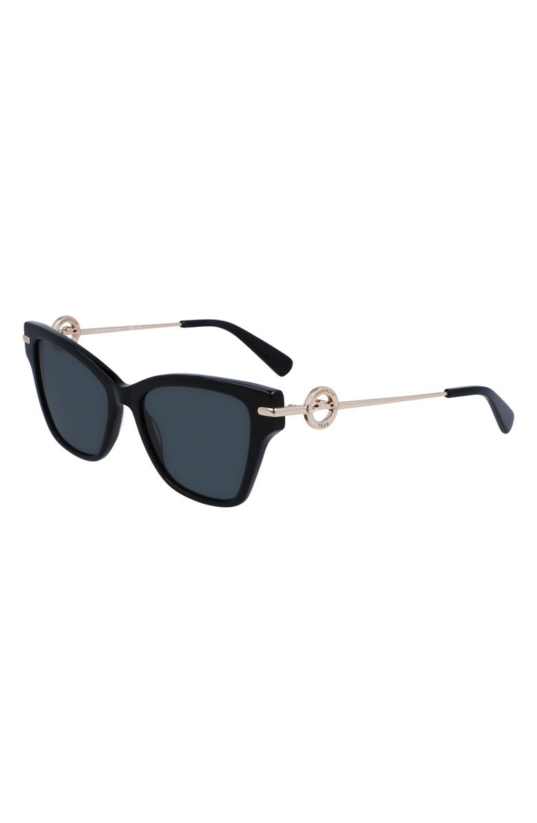 Longchamp Medallion 52mm Modified Rectangular Sunglasses, Alternate, color, Black