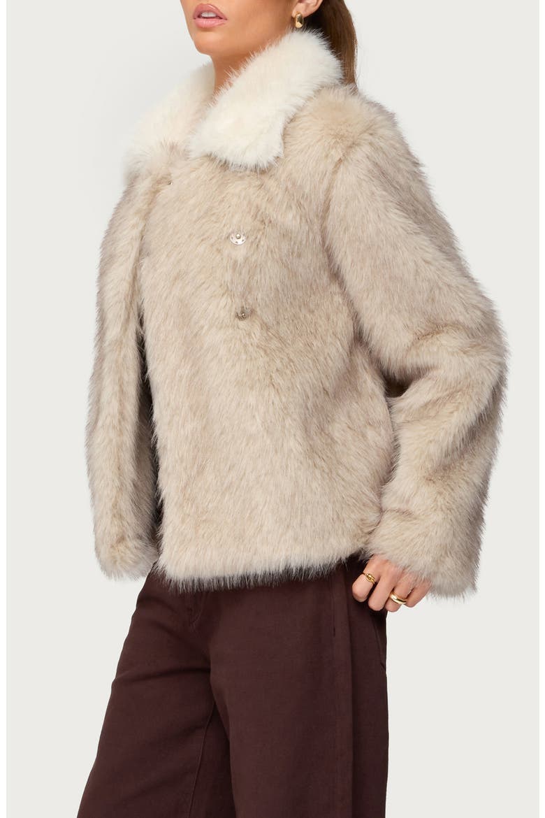 Contrast Collar Faux Fur Jacket, Alternate, color, TAN