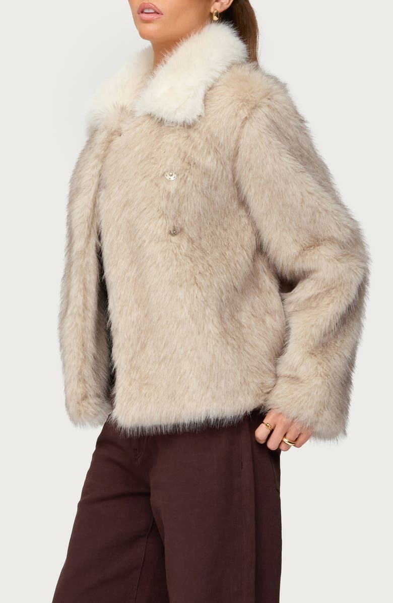 EDIKTED Contrast Collar Faux Fur Jacket, Alternate, color, Tan