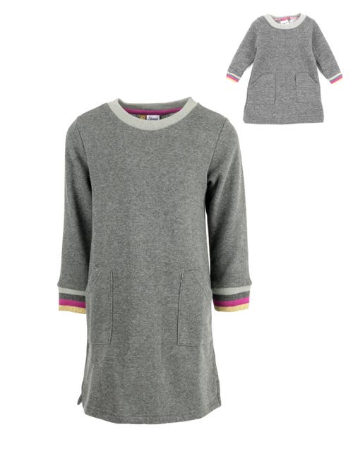 Leveret Girls Sweatshirt Dress With Matching Doll Dress In Gray