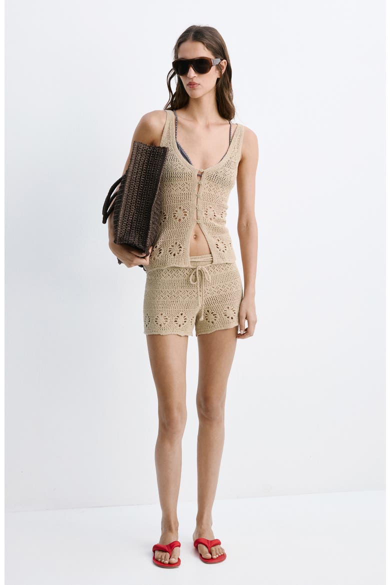 Crocheted Button Front Vest, Alternate, color, SAND