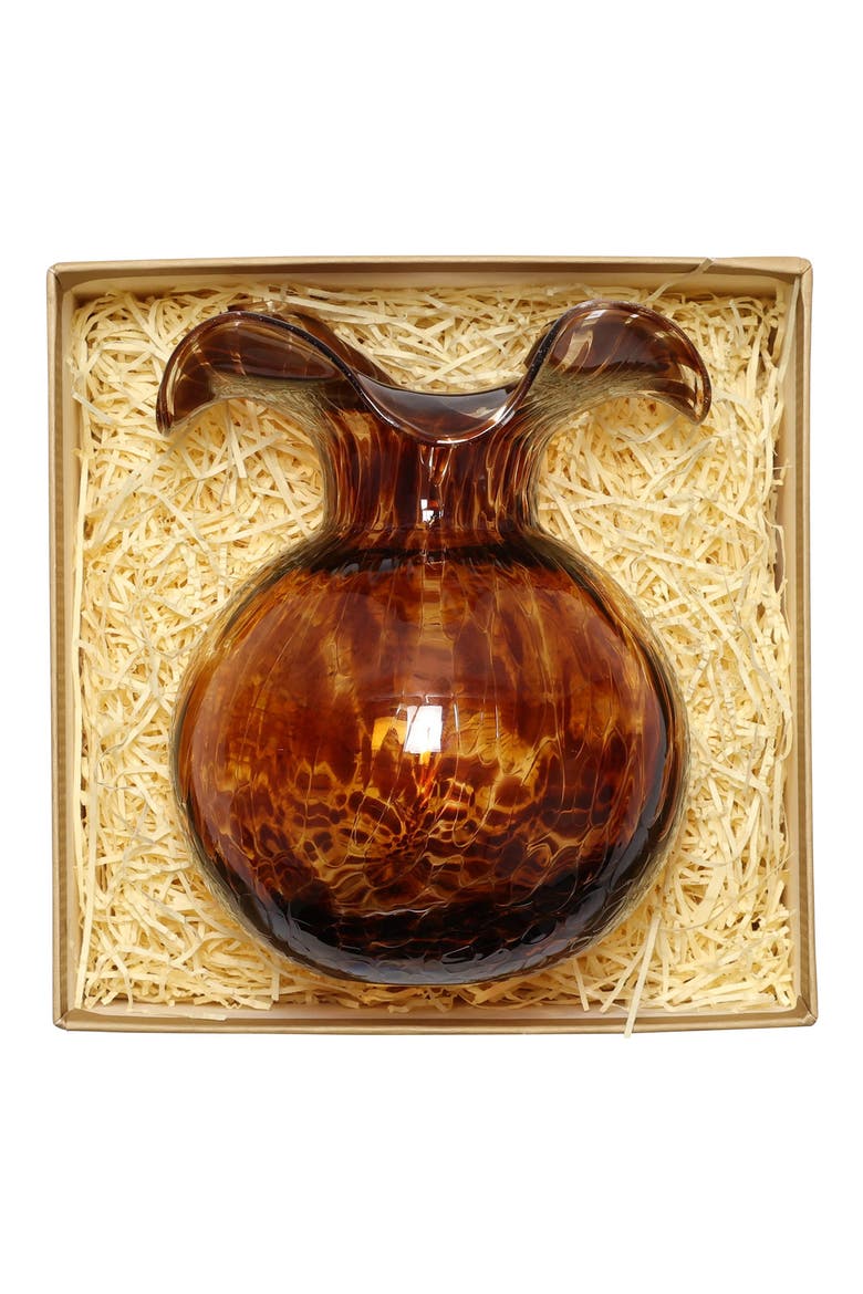 Hibiscus Glass Brown Tortoiseshell Bud Vase, Alternate, color, BROWN