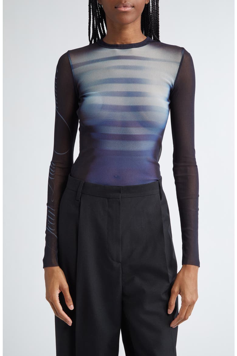 Le Mâle Print Tulle Top, Main, color, NAVY/ LIGHT BLUE/ WHITE