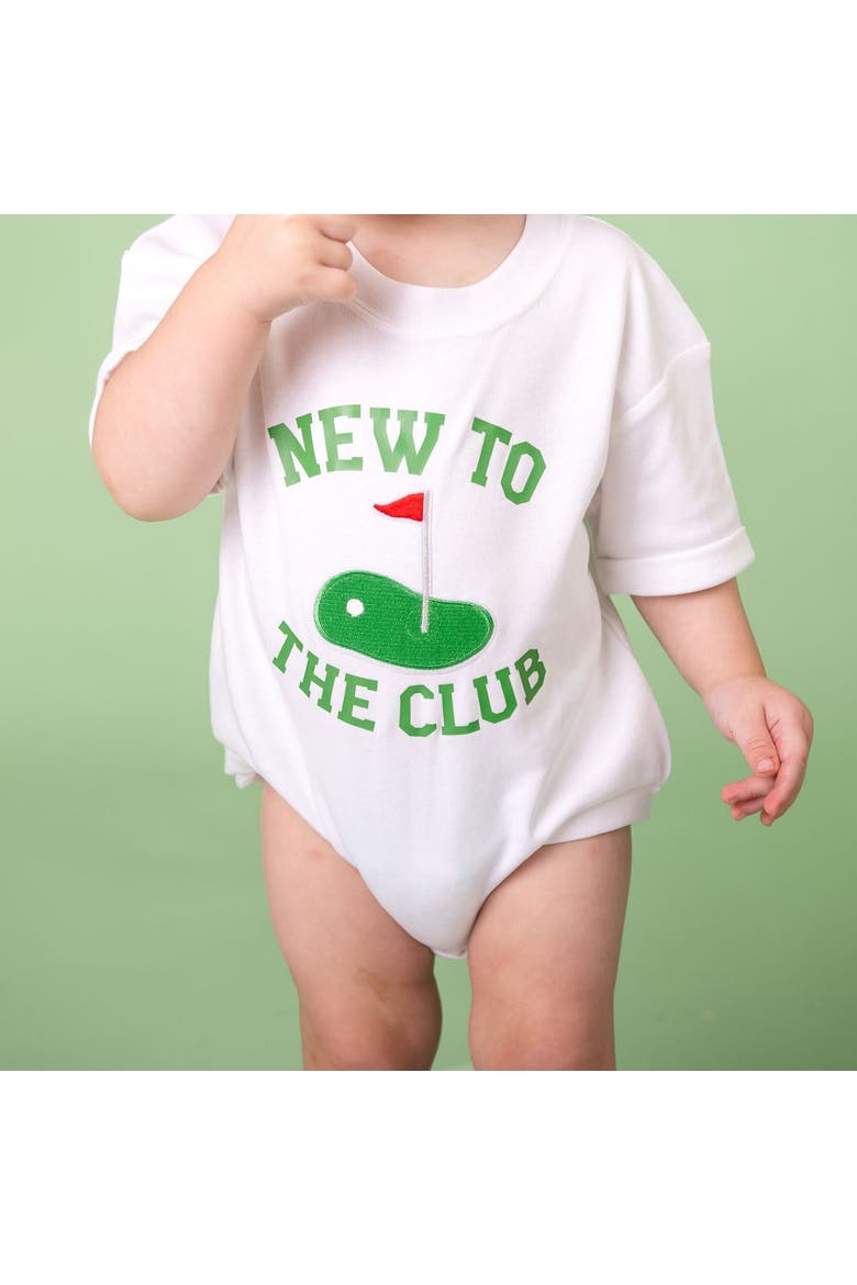 New To The Club Patch Short Sleeve Romper, Alternate, color, Natural