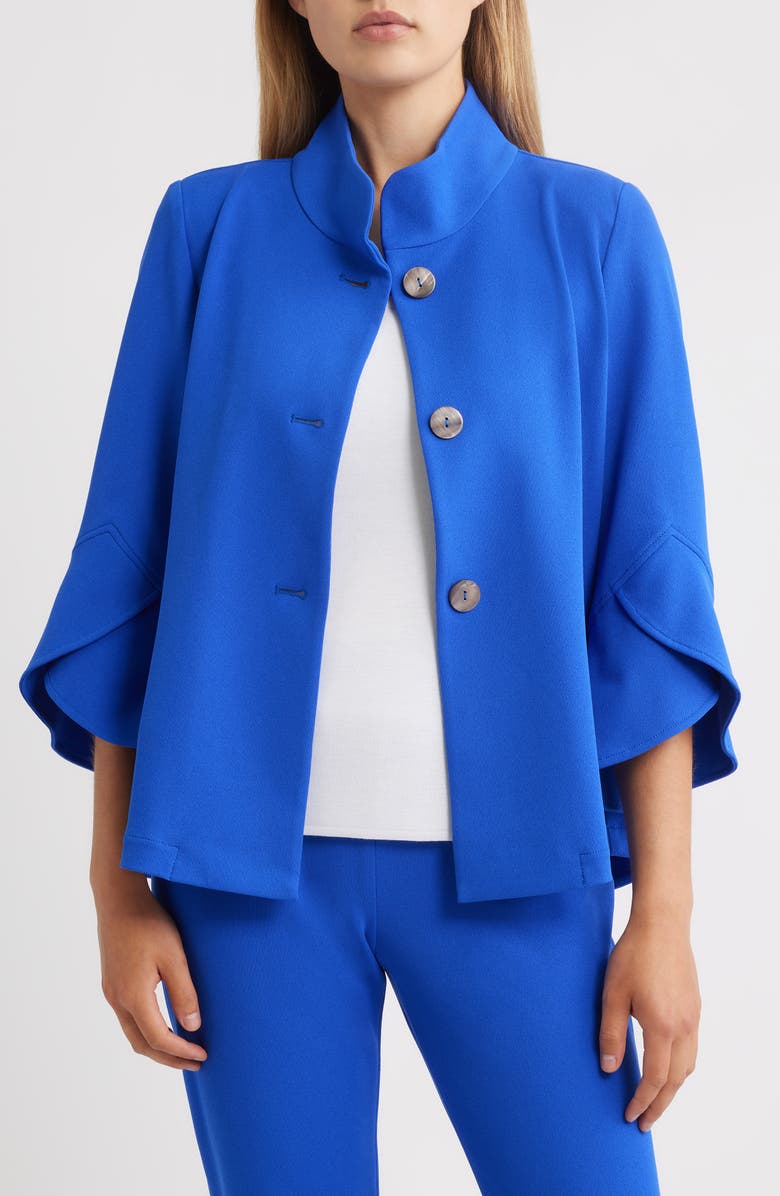Ming Wang Bell Sleeve Crepe Jacket, Alternate, color, Sapphire Sea