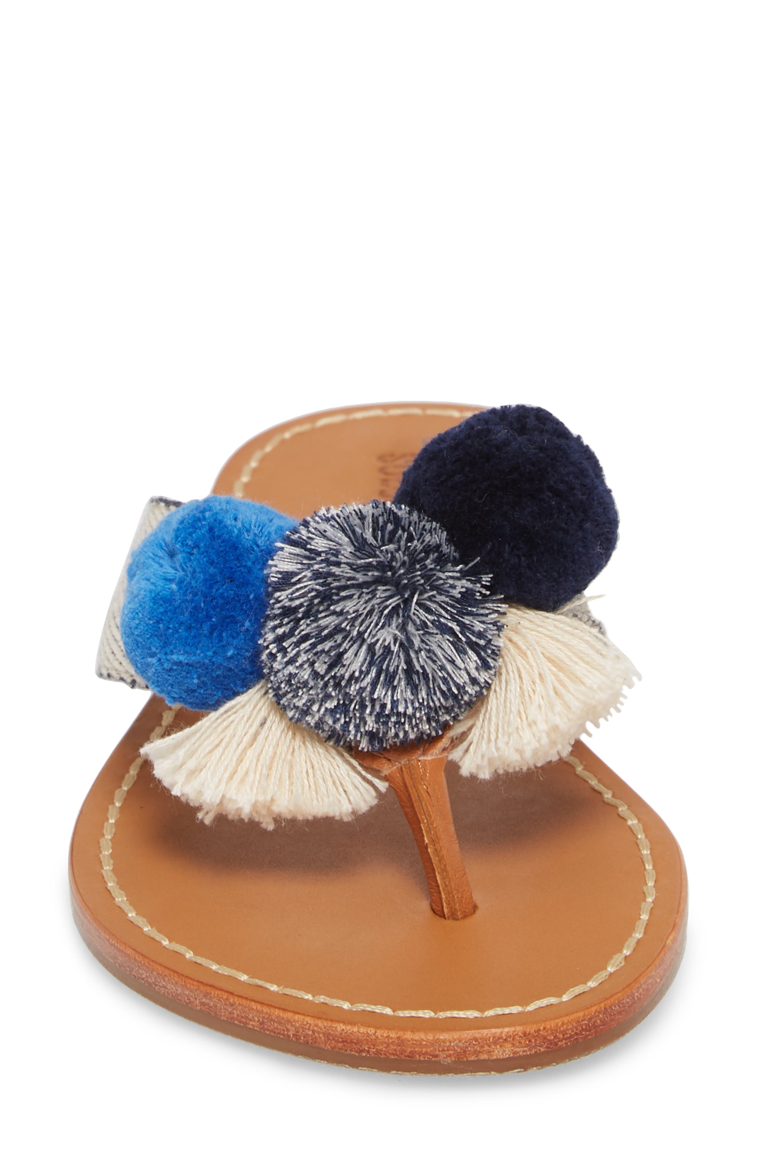Capri Pompom Flip Flop, Alternate, color, NAVY/ NATURAL