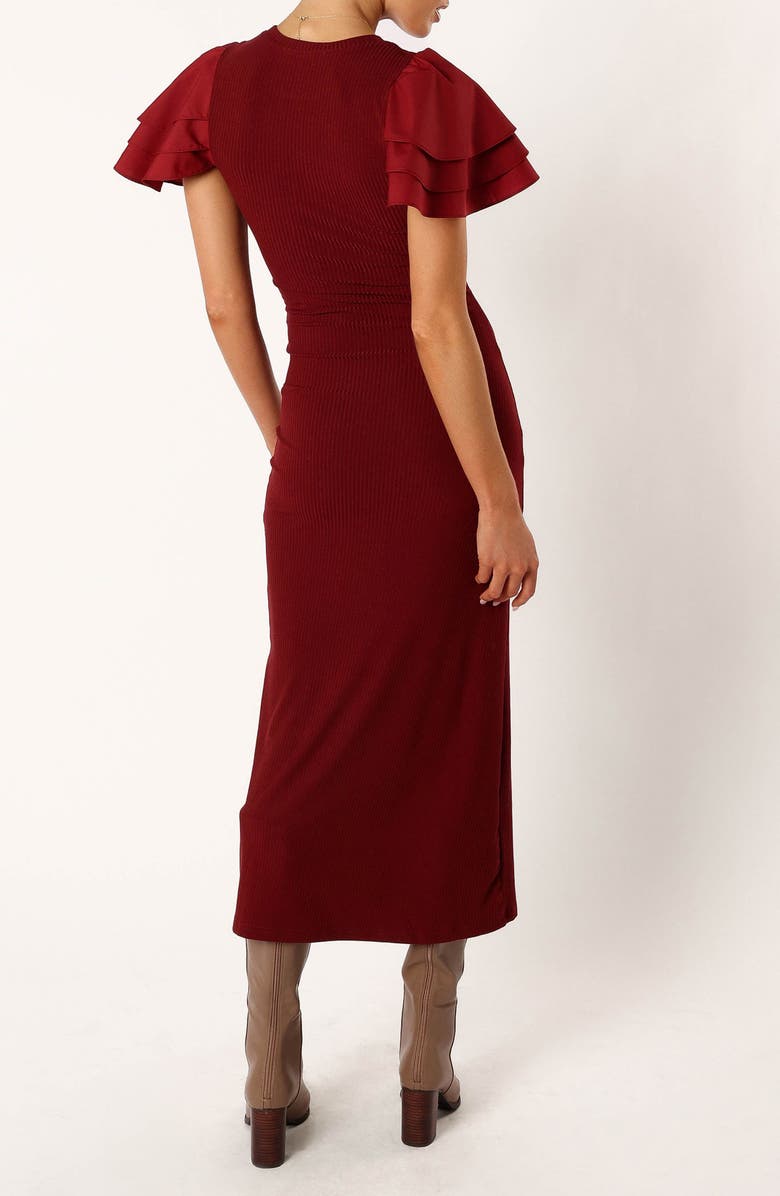Petal & Pup Cally Ruffle Sleeve Body-Con Sweater Dress, Alternate, color, Wine