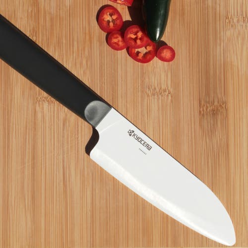 Kyocera Innovationwhite 6-inch Ceramic Santoku Chef's Knife, White Blade With Non-slip Black Handle In Black