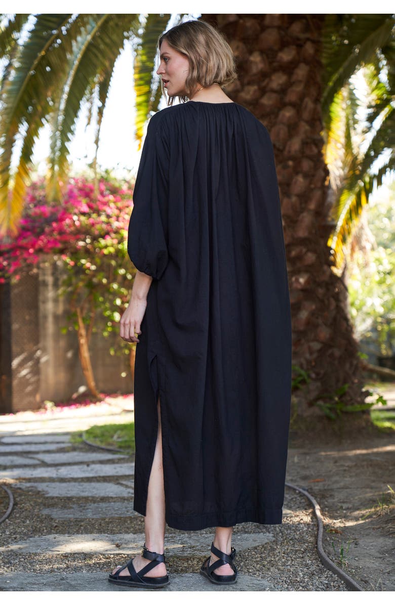 ocean+main Rouched Shoulder Maxi Cotton Caftan, Alternate, color, Black