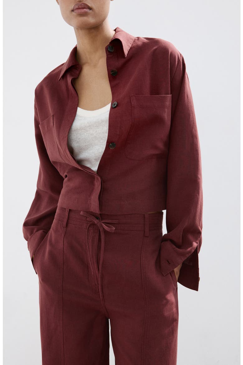 Lyocell & Linen Button-Up Shirt, Main, color, BURNT ORANGE